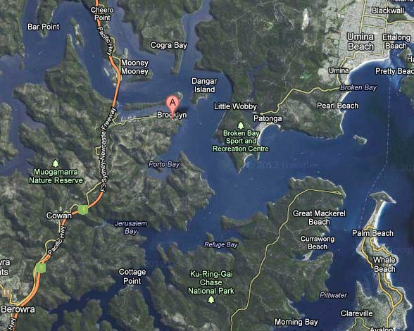 Карта северных районов большого Сиднея, Google